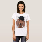 Dackel mit Black Bowler Hat T-Shirt (Vorne ganz)