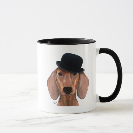 Dackel mit Black Bowler Hat Tasse (Rechts)