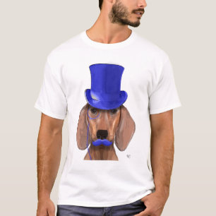 Dackel mit Blue Top Hat und Blue Mustache