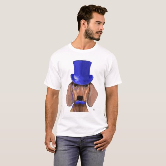 Dackel mit Blue Top Hat und Blue Mustache (Vorne ganz)