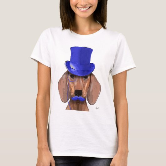 Dackel mit Blue Top Hat und Blue Mustache (Vorderseite)