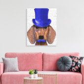 Dackel mit Blue Top Hat und Blue Mustache Leinwanddruck (Insitu (Wohnzimmer))