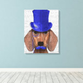 Dackel mit Blue Top Hat und Blue Mustache Leinwanddruck (Insitu (Holzboden))