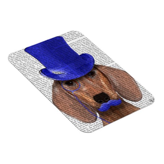 Dackel mit Blue Top Hat und Blue Mustache Magnet (Rechte Seite)