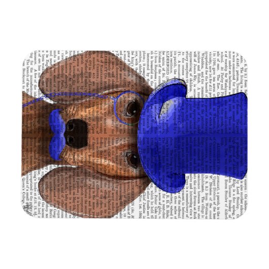 Dackel mit Blue Top Hat und Blue Mustache Magnet (Horizontal)