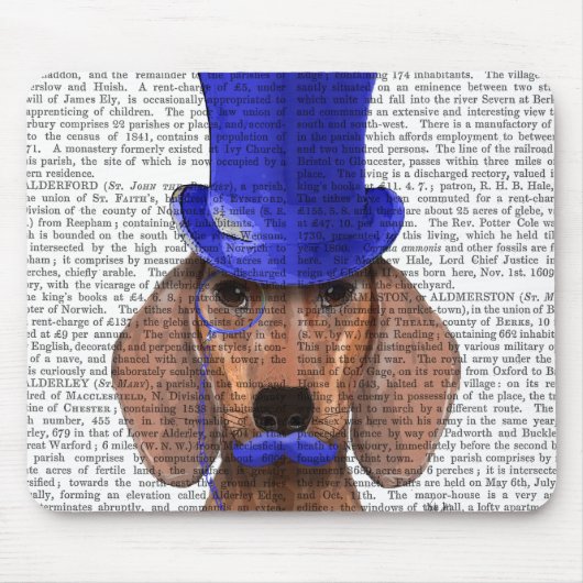 Dackel mit Blue Top Hat und Blue Mustache Mousepad (Vorne)