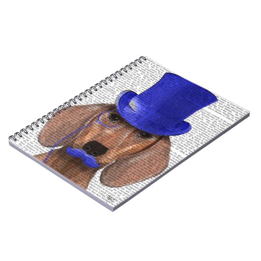 Dackel mit Blue Top Hat und Blue Mustache Notizblock (Linke Seite)