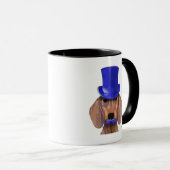 Dackel mit Blue Top Hat und Blue Mustache Tasse (VorderseiteRechts)