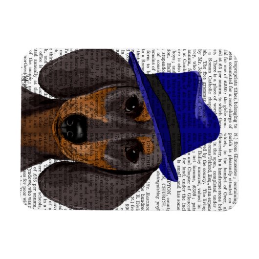 Dackel mit Blue Trilby Magnet (Horizontal)