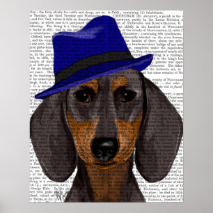 Dackel mit Blue Trilby Poster