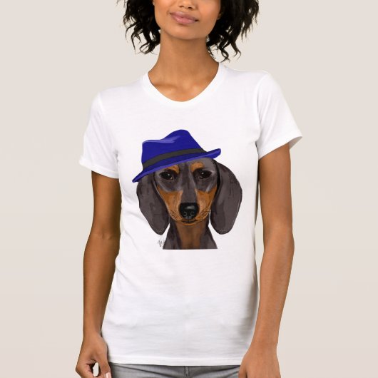Dackel mit Blue Trilby T-Shirt (Vorderseite)
