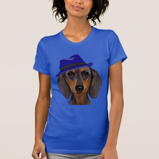 Dackel mit Blue Trilby T-Shirt (Vorderseite)