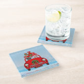 Dackel mit dem Weihnachtsmann im Auto Glasuntersetzer (Schrägansicht)