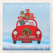 Dackel mit dem Weihnachtsmann im Auto Glasuntersetzer (Vorderseite)