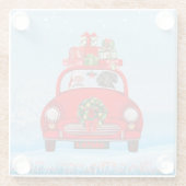 Dackel mit dem Weihnachtsmann im Auto Glasuntersetzer (Rückseite)