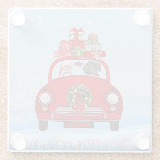 Dackel mit dem Weihnachtsmann im Auto Glasuntersetzer (Rückseite)