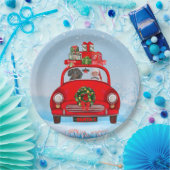 Dackel mit dem Weihnachtsmann im Auto Pappteller (Party)