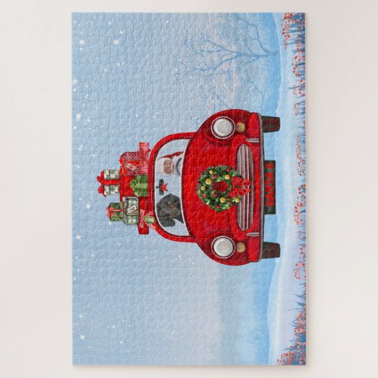 Dackel mit dem Weihnachtsmann im Auto Puzzle (Vertikal)
