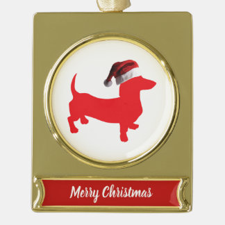 Dackel mit einem Santa Claus-Hut Banner-Ornament Gold