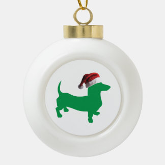 Dackel mit einem Santa Claus-Hut Keramik Kugel-Ornament