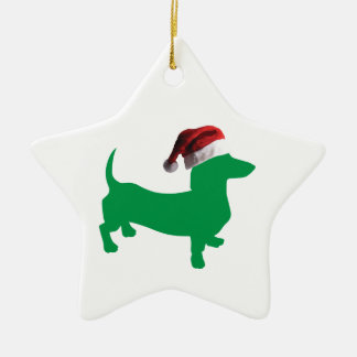 Dackel mit einem Santa CLaus-Hut Keramik Ornament