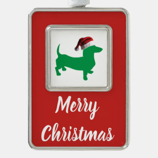 Dackel mit einem Santa Claus-Hut Rahmen-Ornament Silber