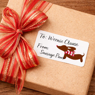 Dackel mit einem warmen Schal Weihnachts-Geschenka Adressaufkleber