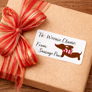 Dackel mit einem warmen Schal Weihnachts-Geschenka Adressaufkleber