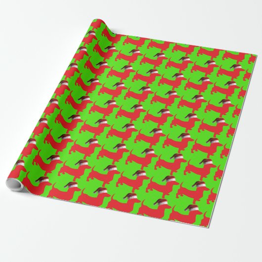 Dackel mit einem Weihnachtshut Geschenkpapier (Ungerollt)