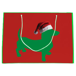 Dackel mit einem Weihnachtshut Große Geschenktüte