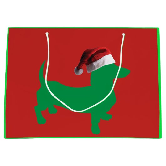 Dackel mit einem Weihnachtshut Große Geschenktüte (Vorderseite)