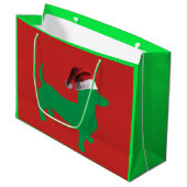 Dackel mit einem Weihnachtshut Große Geschenktüte (Vorderseite Schrägansicht)
