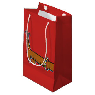 Dackel mit einem Weihnachtshut Kleine Geschenktüte