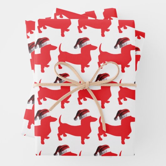 Dackel mit einem Weihnachtshut zu Weihnachten Geschenkpapier Set (Beispiel)