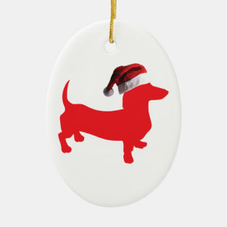 Dackel mit einem Weihnachtshut zu Weihnachten Keramik Ornament
