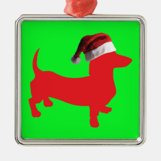 Dackel mit einem Weihnachtshut zu Weihnachten Ornament Aus Metall