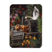 Dackel mit Gans im Garten Magnet (Vertikal)