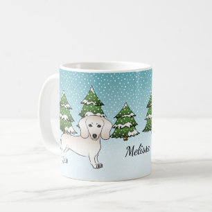 Dackel mit glatter Creme im Winterwald Kaffeetasse