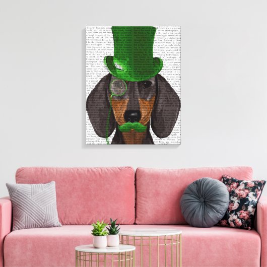 Dackel mit Green Top Hat Black Tan Leinwanddruck (Insitu (Wohnzimmer))