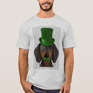 Dackel mit grünem Spitzenhut-Schwarzem TAN 2 T-Shirt