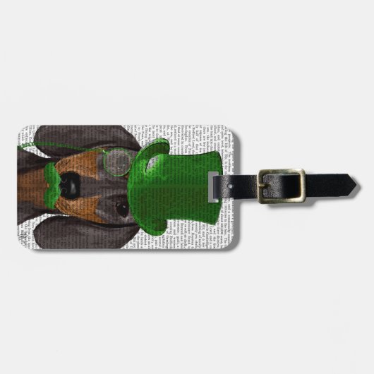 Dackel mit grünem Top Hat Black Tan 2 Gepäckanhänger (Vorderseite horizontal)