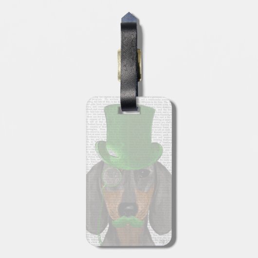 Dackel mit grünem Top Hat Black Tan 2 Gepäckanhänger (Rückseite vertikal)