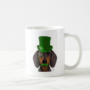Dackel mit grünem Top Hat Black Tan 2 Kaffeetasse