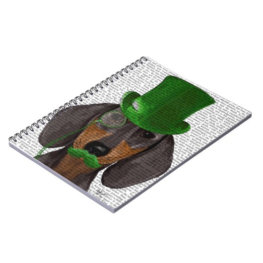 Dackel mit grünem Top Hat Black Tan 2 Notizblock (Linke Seite)