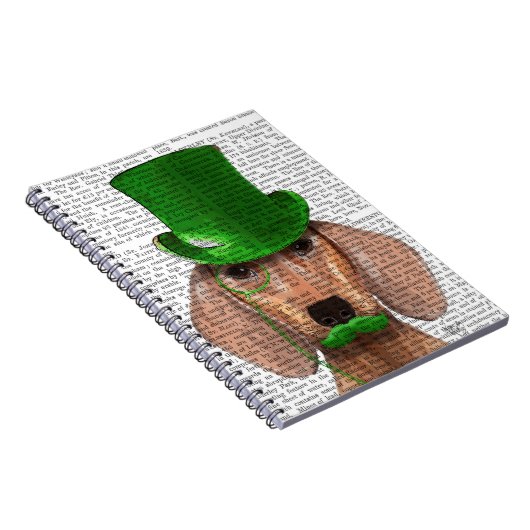 Dackel mit grünem Top-Hut und Mustache Notizblock (Rechte Seite)