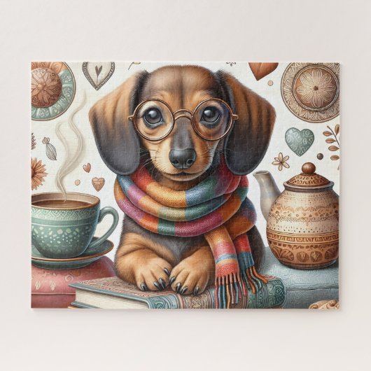 Dackel mit Kaffee Puzzle (Horizontal)