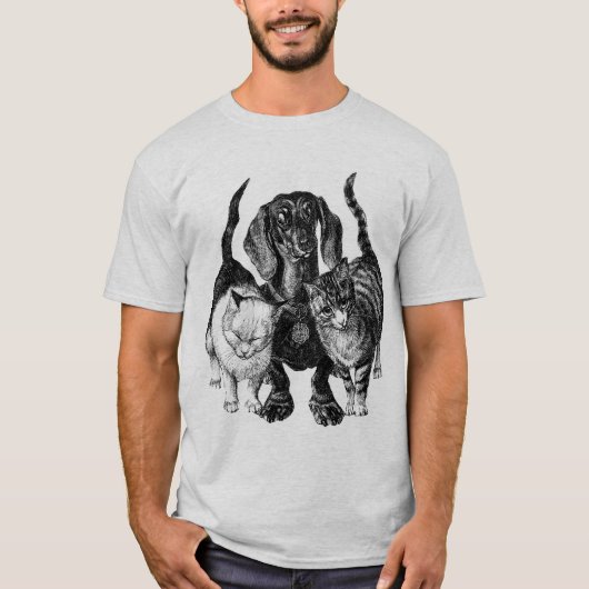 Dackel mit Katzen GIF T-Shirt (Vorderseite)