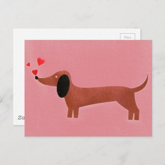 Dackel mit kleinen roten Herzen Postkarte (Vorne/Hinten)