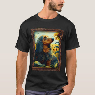 Dackel mit langhaariger Dackel Malerei Sonnenblume T-Shirt
