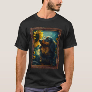 Dackel mit langhaariger Dackel Malerei Sonnenblume T-Shirt